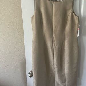 Preston & York Gold Sheath Midi Dress Crew Neck Sleeveless
